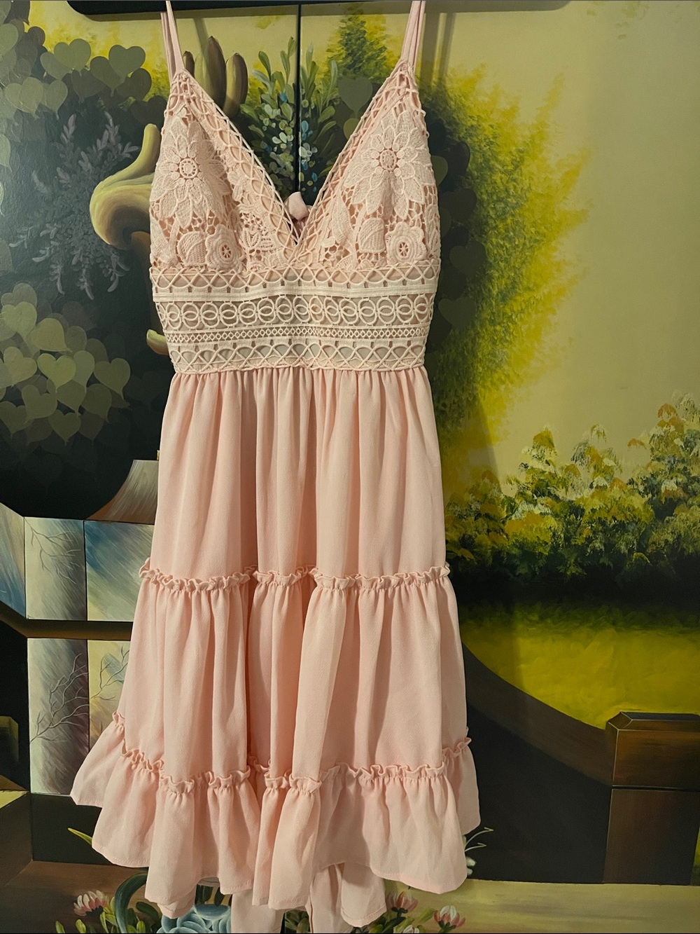 Pink Lily Blush Pink Lace Tiered Sundress